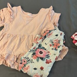 Pink Ruffle Top and Floral Pants Set